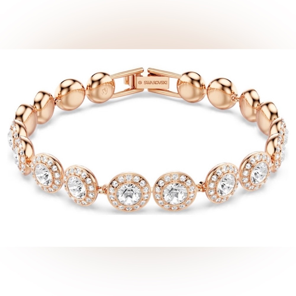 Swarovski Una Angelic bracelet Round, Pavé, Medium, White, Rose gold-tone plated